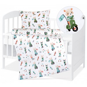 Dětské bavlněné povlečení 90x135+45x60 Medvídek na motorce