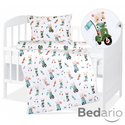 Dětské bavlněné povlečení 90x135+45x60 Medvídek na motorce