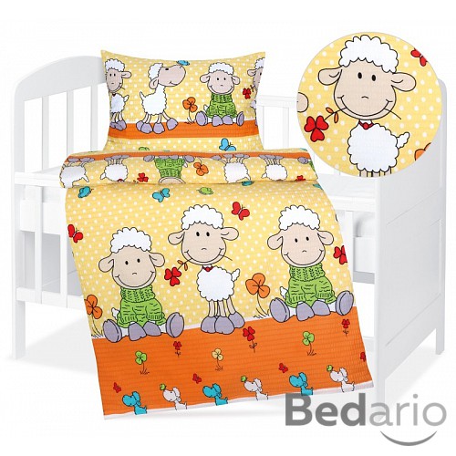 Dětské krepové povlečení 90x135+45x60 Ovečky žluté