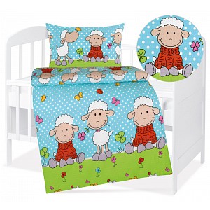 Dětské krepové povlečení 90x135+45x60 Ovečky modré