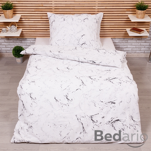 Krepové povlečení Deluxe 140x200+70x90 Mramor bílý