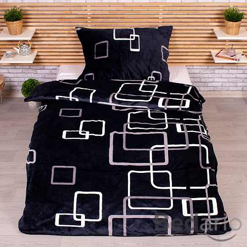 Mikroplyšové povlečení Premium 140x200+70x90 Čtverce černobílé