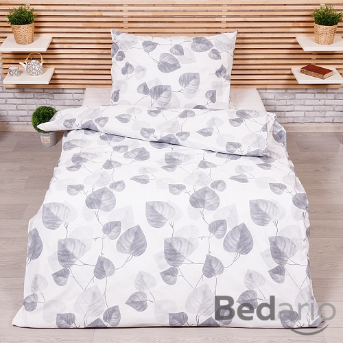 Prodloužené bavlněné povlečení 140x220+70x90 Šedé listy