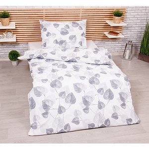 Prodloužené bavlněné povlečení 140x220+70x90 Šedé listy