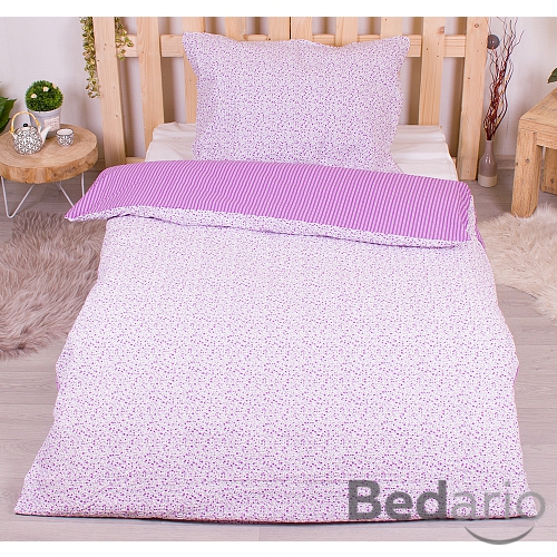 Prodloužené bavlněné povlečení 140x220+70x90 Kvítek pruh fialový