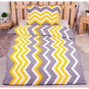 Prodloužené krepové povlečení 140x220+70x90 Cikcak žlutý