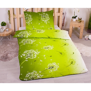 Prodloužené krepové povlečení 140x220+70x90 Chmýří zelené