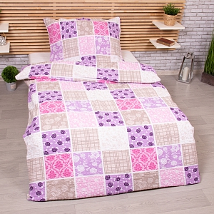 Prodloužené krepové povlečení 140x220+70x90 Patchwork růžový