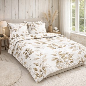 Saténové povlečení DeLuxe 140x220+70x90 Listy