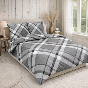 Saténové povlečení DeLuxe 140x220+70x90 Káro