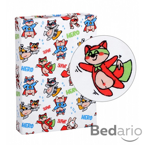 Prostěradlo jersey s elastanem 90x200 Superhrdina liška, mýval, kočka