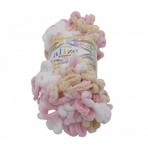 Příze PUFFY - 100g / 9 m - Bílo-béžovo-růžová