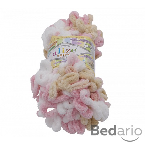 Příze PUFFY - 100g / 9 m - Bílo-béžovo-růžová