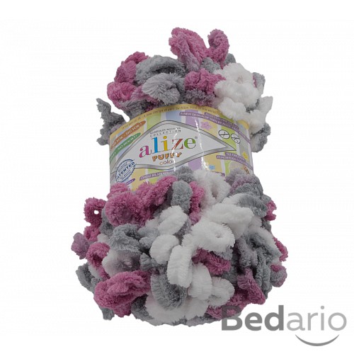 Příze PUFFY color - 100g / 9 m - Bílo-šedo-růžová