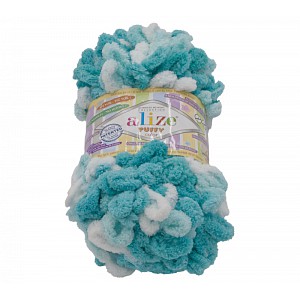 Příze PUFFY - 100g / 9 m - Bílotyrkysová