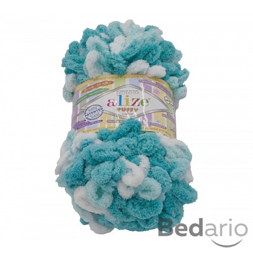 Příze PUFFY - 100g / 9 m - Bílotyrkysová