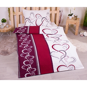 Prodloužené bavlněné povlečení 140x220+70x90 Srdce jedním tahem