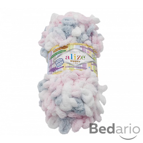 Příze PUFFY - 100g / 9 m - Bílo-šedo-růžová