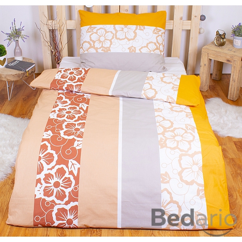 Prodloužené bavlněné povlečení 140x220+70x90 Květiny béžové