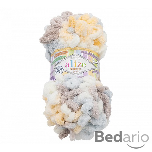 Příze PUFFY - 100g / 9 m - Bílo-světle modro-béžová