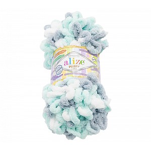 Příze PUFFY - 100g / 9 m - Bílo-šedo-mintová