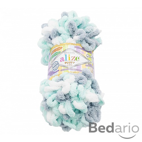 Příze PUFFY - 100g / 9 m - Bílo-šedo-mintová