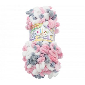 Příze PUFFY - 100g / 9 m - Bílo-šedo-růžová