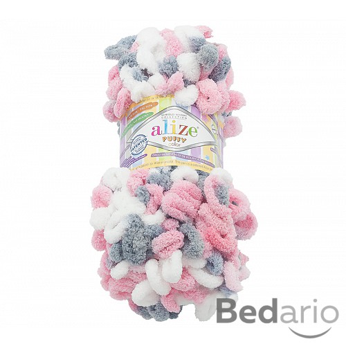 Příze PUFFY - 100g / 9 m - Bílo-šedo-růžová
