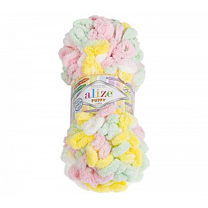 Příze PUFFY - 100g / 9 m - Bílo-růžovo-žlutá