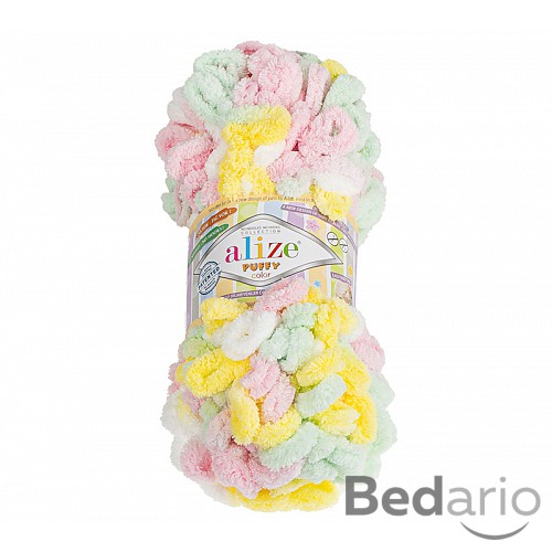 Příze PUFFY - 100g / 9 m - Bílo-růžovo-žlutá