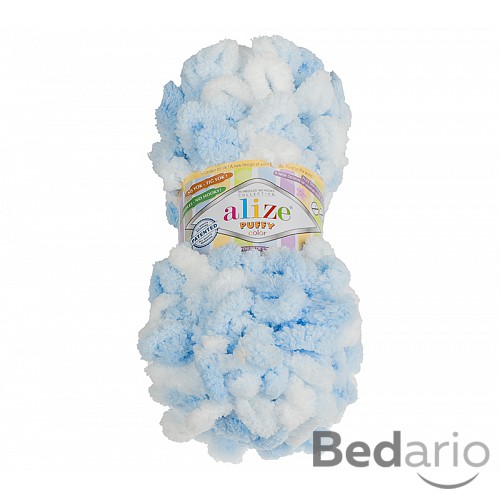 Příze PUFFY - 100g / 9 m - Bílomodrá