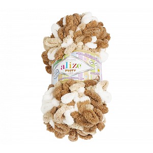 Příze PUFFY - 100g / 9 m - Bílo-béžovo-hnědá