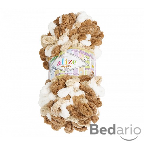 Příze PUFFY - 100g / 9 m - Bílo-béžovo-hnědá