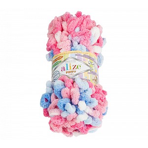Příze PUFFY - 100g / 9 m - Bílo-růžovo-modrá