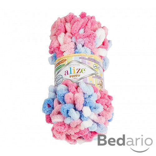 Příze PUFFY - 100g / 9 m - Bílo-růžovo-modrá
