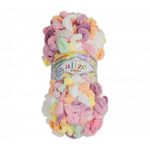 Příze PUFFY - 100g / 9 m - Bílo-oranžovo-růžová