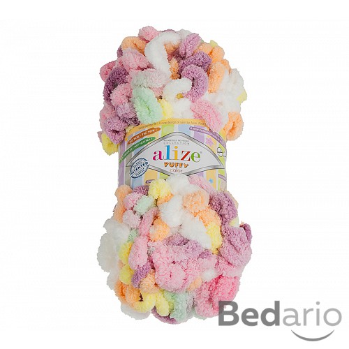 Příze PUFFY - 100g / 9 m - Bílo-oranžovo-růžová