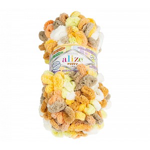 Příze PUFFY - 100g / 9 m - Bílo-béžovo-zelená