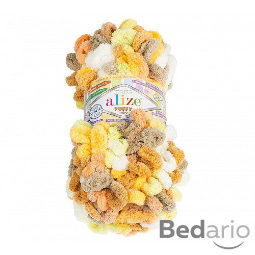 Příze PUFFY - 100g / 9 m - Bílo-béžovo-zelená