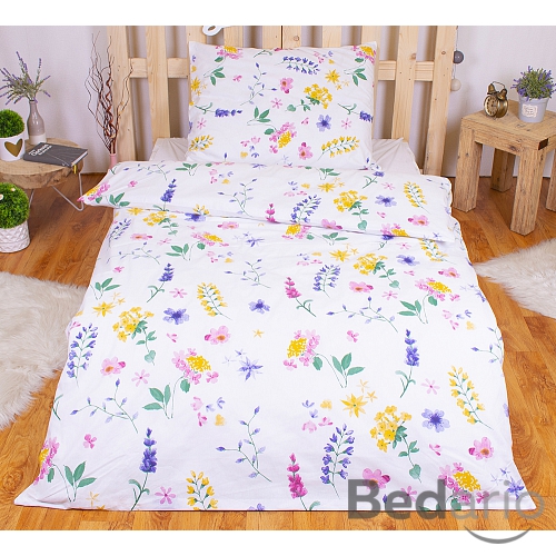 Prodloužené bavlněné povlečení 140x220+70x90 Flora bílá