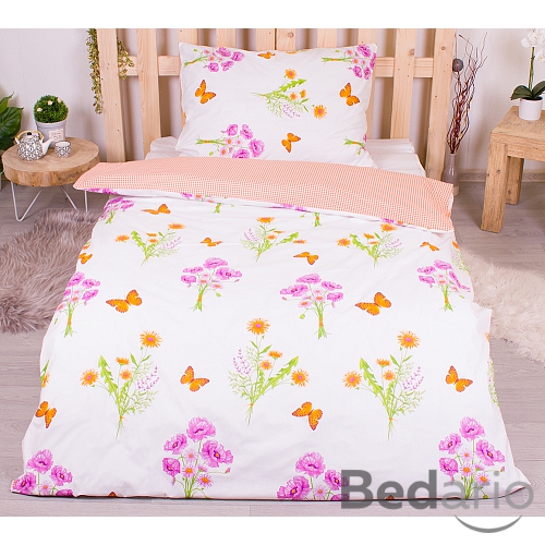 Prodloužené bavlněné povlečení 140x220+70x90 Motýlí louka malá