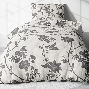 Krepové povlečení ECONOMY 140x200+70x90 Šedé kvítí