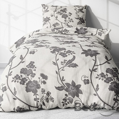 Krepové povlečení ECONOMY 140x200+70x90 Šedé kvítí