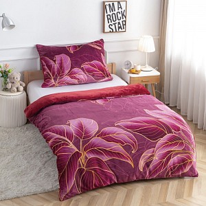 Mikroplyšové povlečení Premium 140x200+70x90 Dotek přírody vínový