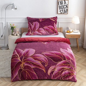 Mikroplyšové povlečení Premium 140x200+70x90 Dotek přírody vínový