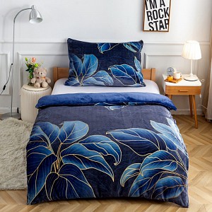 Mikroplyšové povlečení Premium 140x200+70x90 Dotek přírody modrý