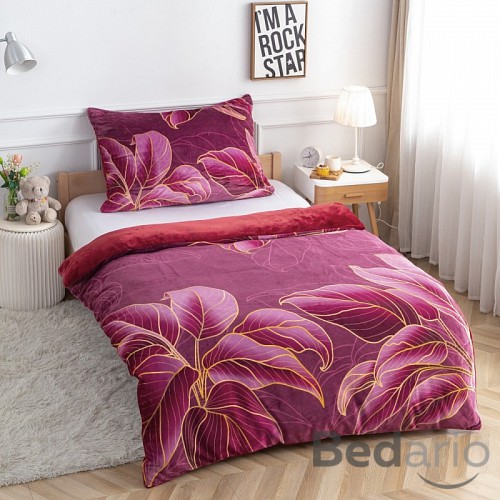 Prodloužené mikroplyšové povlečení Premium 140x220+70x90 Dotek přírody vínový