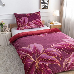 Prodloužené mikroplyšové povlečení Premium 140x220+70x90 Dotek přírody vínový