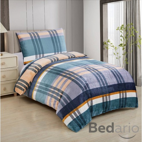 Mikroplyšové povlečení Premium 140x200+70x90 Modré káro