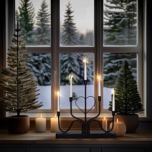 Solight LED kovový svícen, 5x LED, černý, 40cm